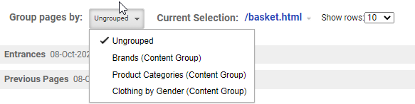 Image showing that you can display page count in Google Analytics using grouped content types