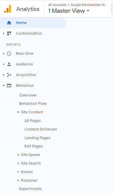 Navigate to find page views in Google Analytics