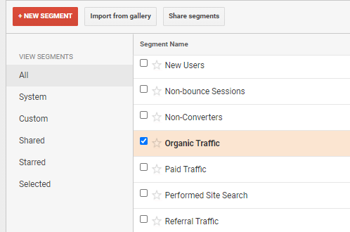 Setting the segment type for page views in Google Analytics