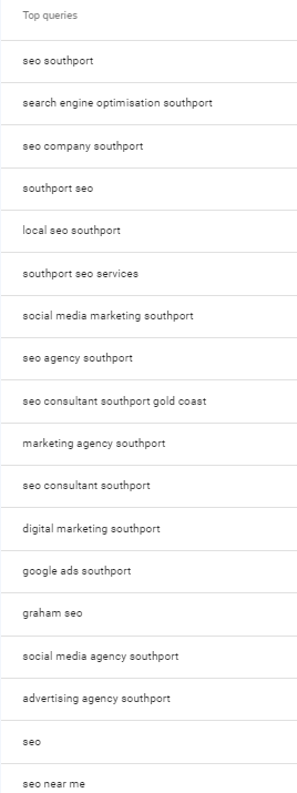 image showing Google Search Console queries for Southport